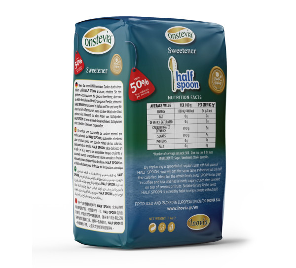 ONSTEVIA HALF SPOON SWEETENER WITH STEVIA AND WHITE SUGAR – 1KG